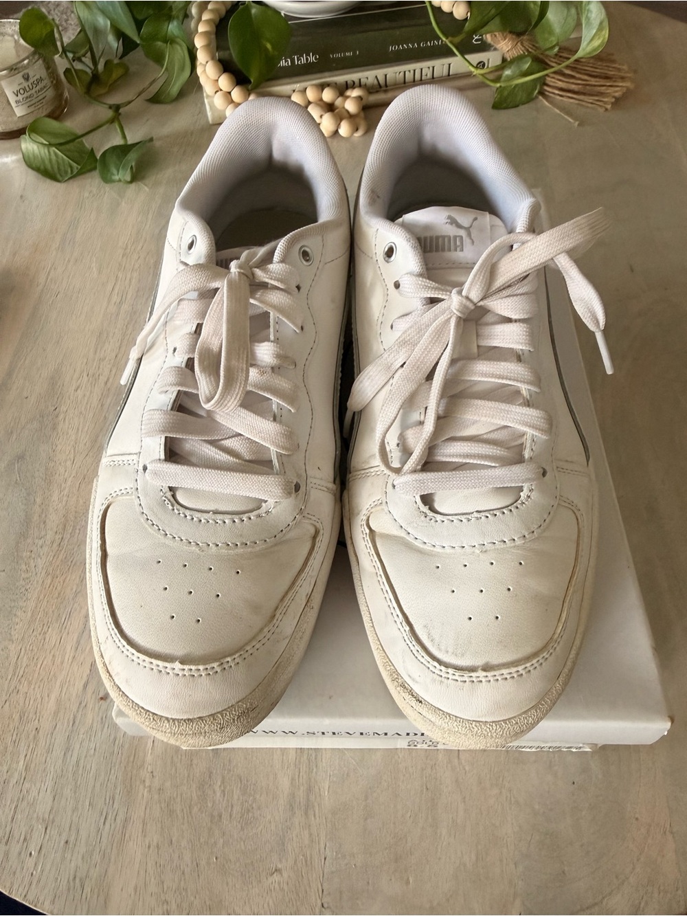 Puma White Low Top Lace-Up Sneakers